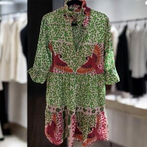 bebe Vibrant Green and Pink Long Sleeve Dress